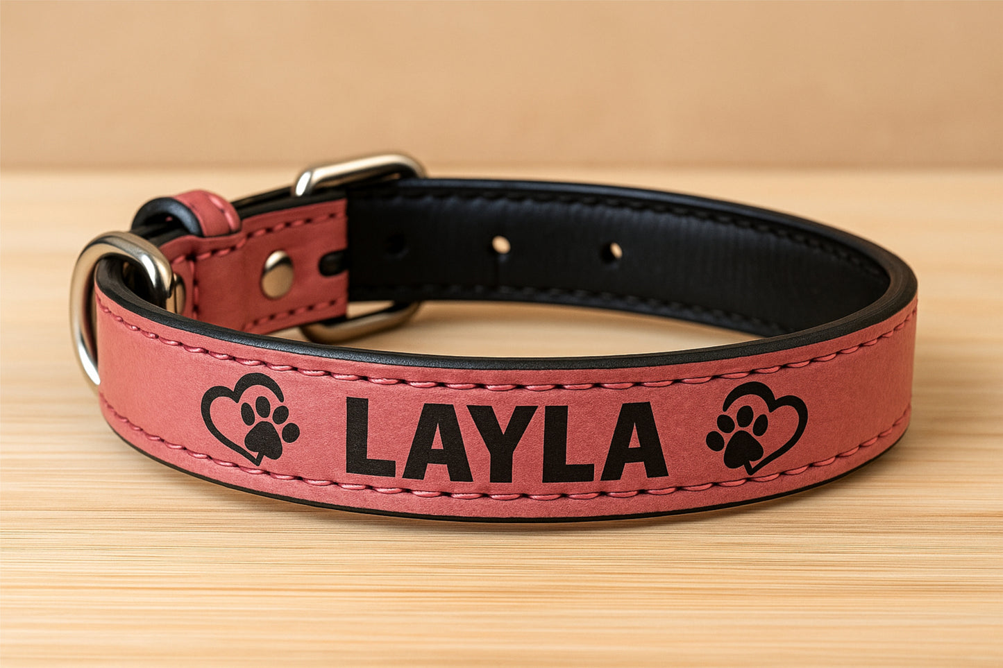 Personalized Dog Collar with Name - Laser engraved Leatherette Custom Pet Collar