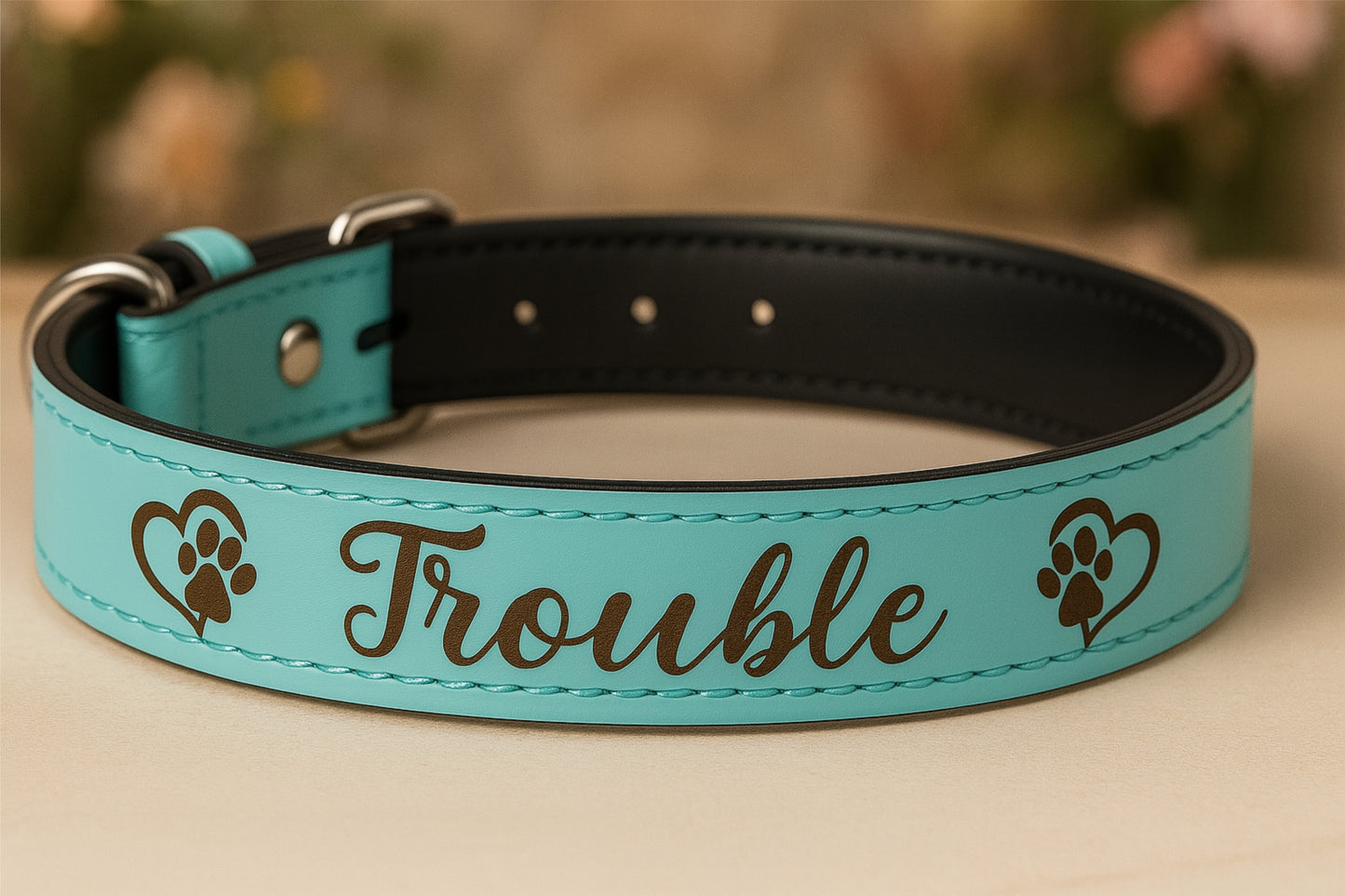 Personalized Dog Collar with Name - Laser engraved Leatherette Custom Pet Collar