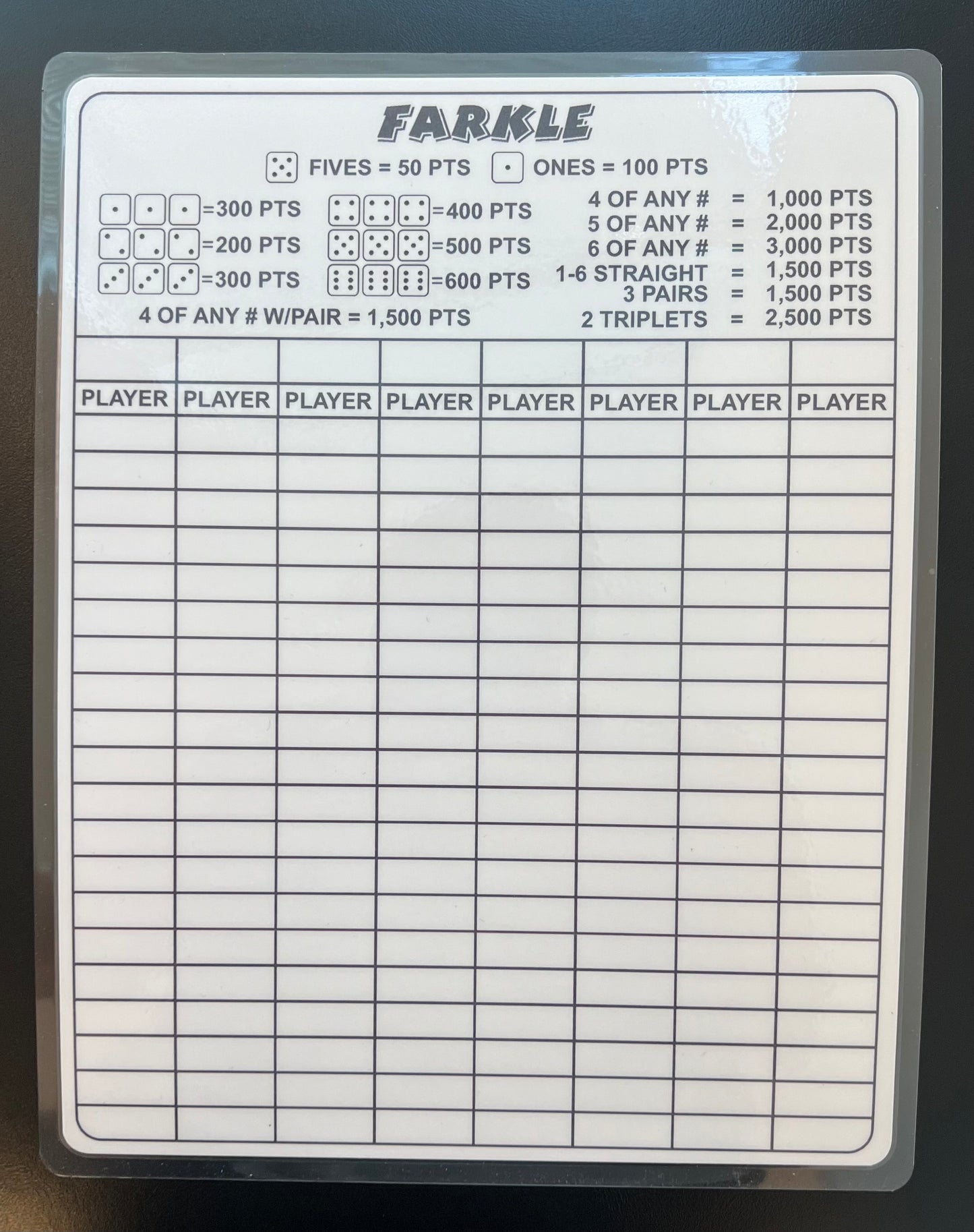 Large Farkle re-usable Scoresheet