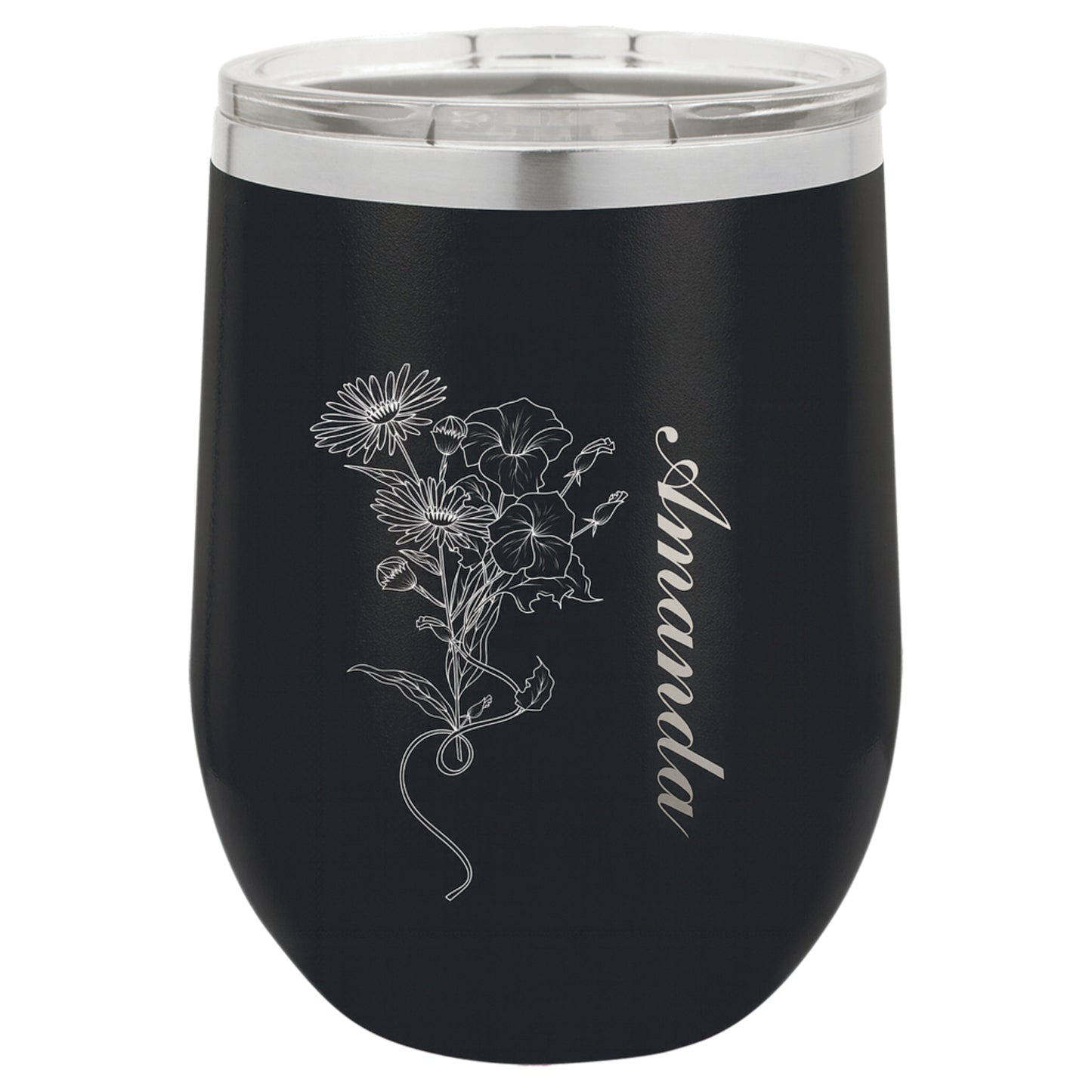 Personalized Wine Tumbler with Birth Flower & Name | Custom Engraved Stainless Steel Insulated Cup | Birthday, Bridesmaid, Wedding Gift