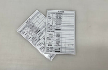 Yahtzee scoresheet, dry erase, reusable, fun, double sided.