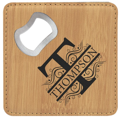 Custom Engraved Monogram Bottle Opener Coasters