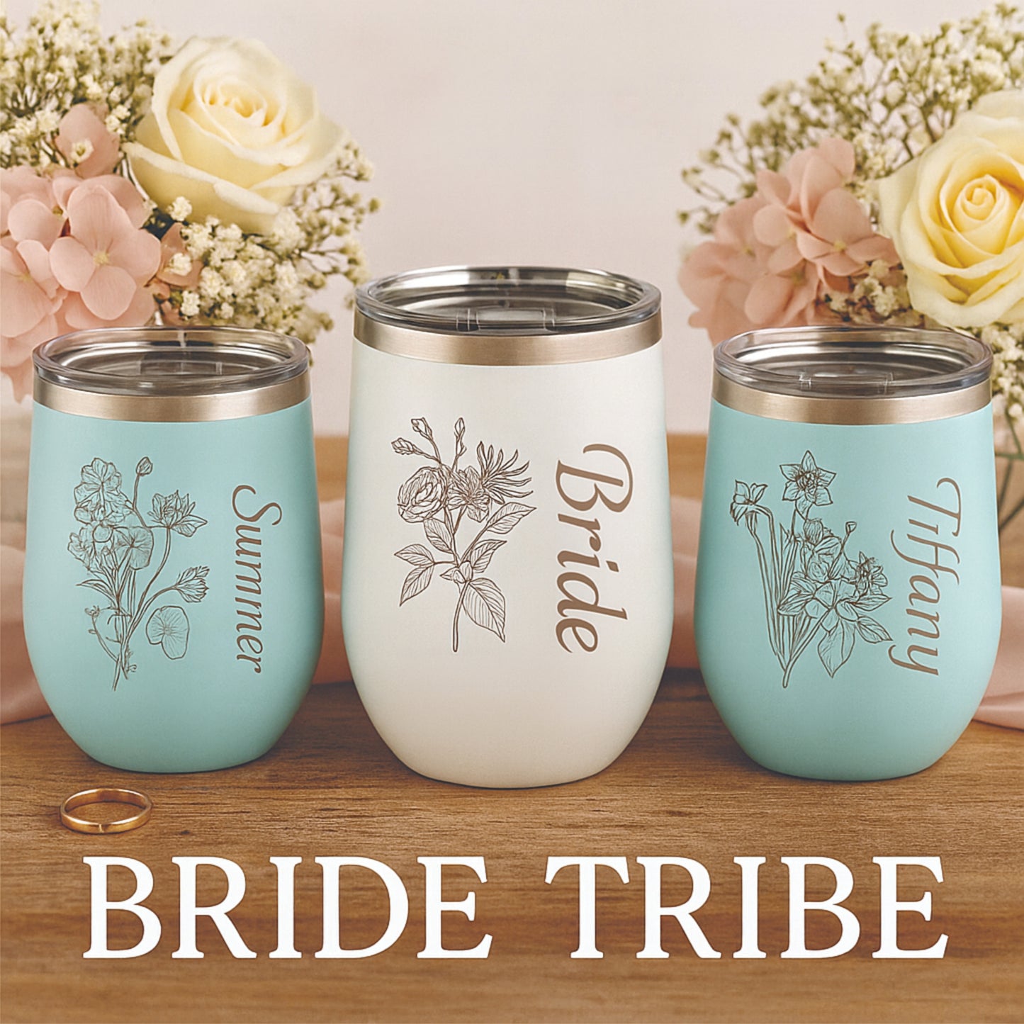 Personalized Wine Tumbler with Birth Flower & Name | Custom Engraved Stainless Steel Insulated Cup | Birthday, Bridesmaid, Wedding Gift
