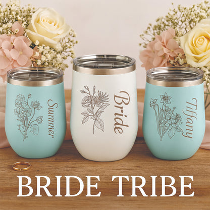 Personalized Wine Tumbler with Birth Flower & Name | Custom Engraved Stainless Steel Insulated Cup | Birthday, Bridesmaid, Wedding Gift