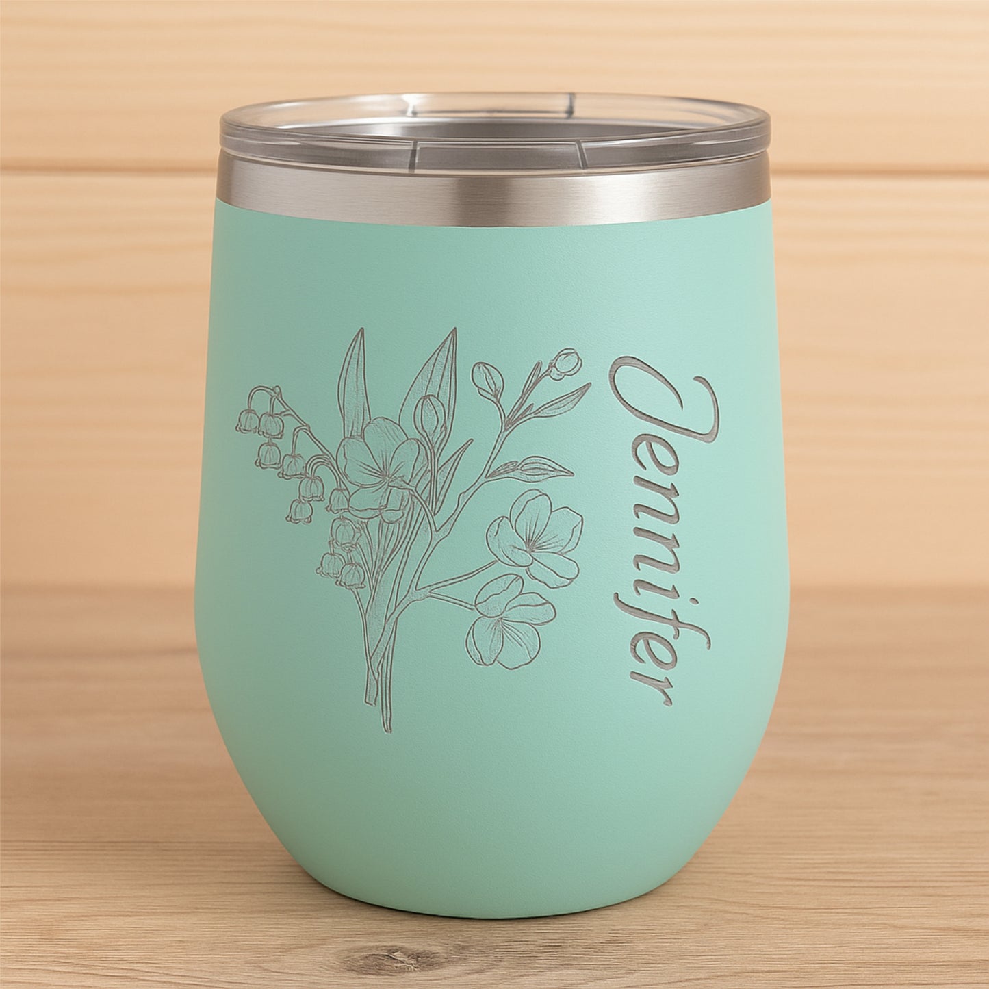 Personalized Wine Tumbler with Birth Flower & Name | Custom Engraved Stainless Steel Insulated Cup | Birthday, Bridesmaid, Wedding Gift