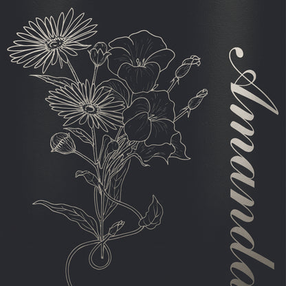 Personalized Wine Tumbler with Birth Flower & Name | Custom Engraved Stainless Steel Insulated Cup | Birthday, Bridesmaid, Wedding Gift